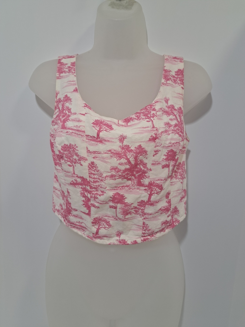 Midnight Sky Toile Print Pink Crop Tank Top